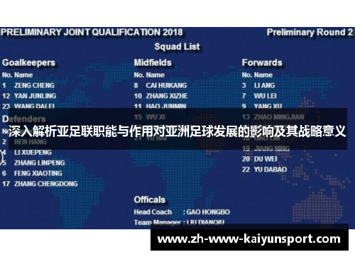 深入解析亚足联职能与作用对亚洲足球发展的影响及其战略意义
